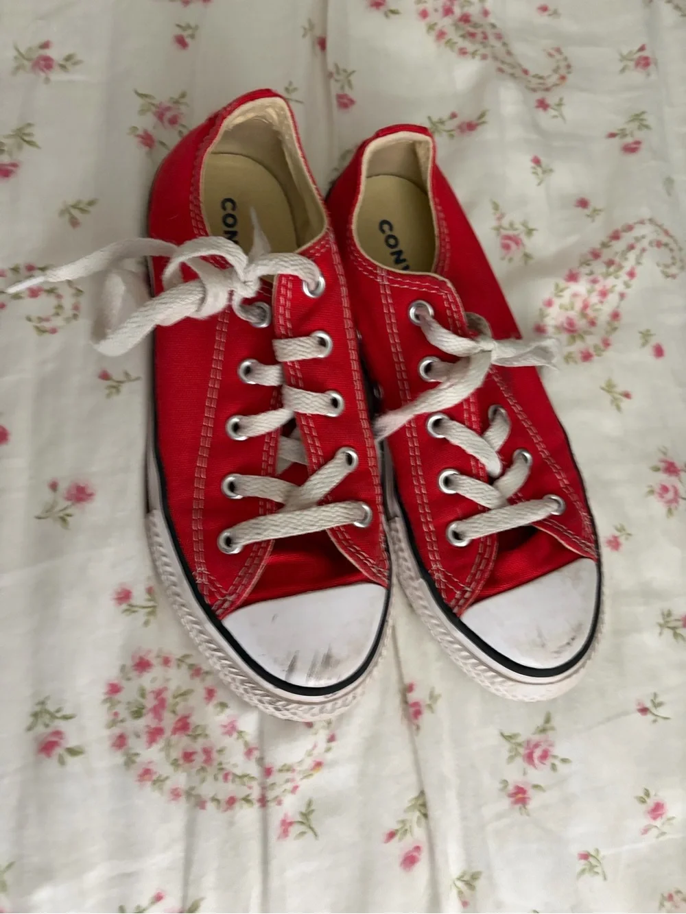 Converse Kids Red Canvas Low-Top Sneakers with White Laces